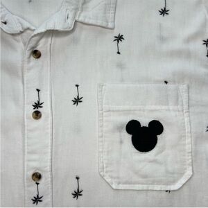 Mickey Embroidered White Casual Button Down Shirt
